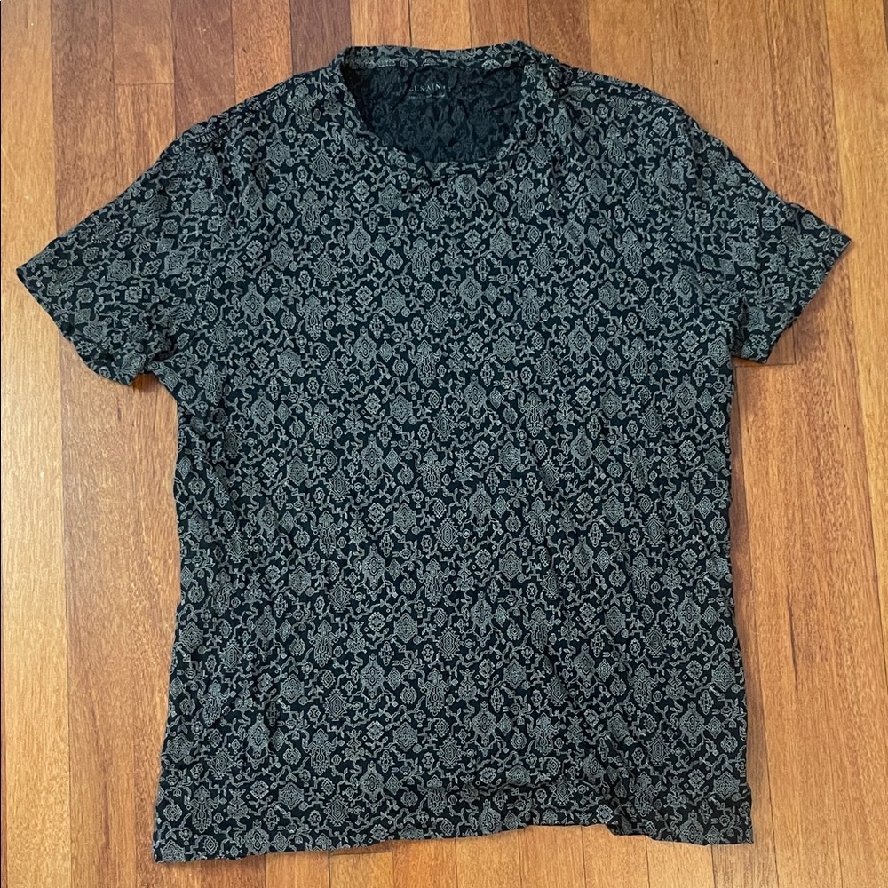 All Saints Black and Gray Patterned Tee
